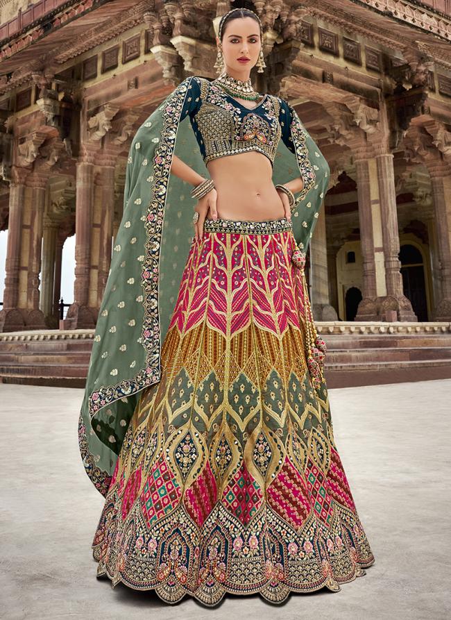 Banarasi Silk Multi Color Bridal Wear Zarkan Work Lehenga Choli